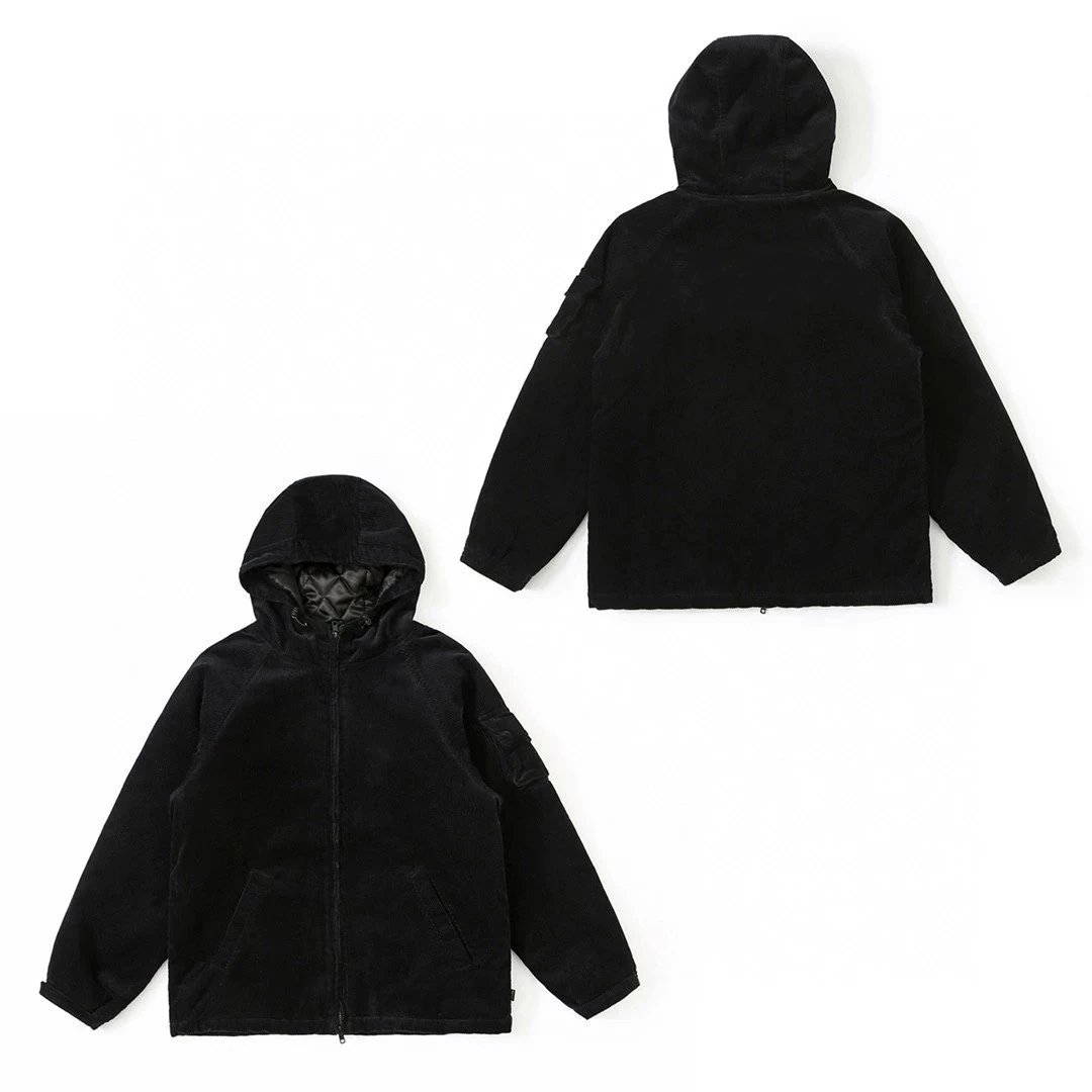 Independent original fashion brand nksup 22ss week14 arc corduroy hooded jacket letter embroidery joint model corduroy zipper hooded jacket coat gx