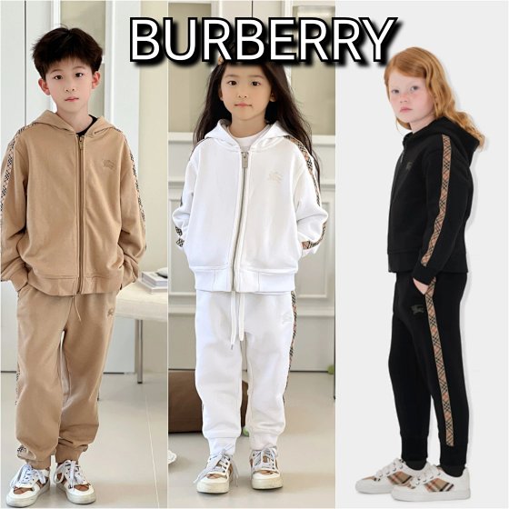 B2025 Autumn Winter New Original Custom Burberry Version Three-Color Tape Hoodie & Sweatpants Set, Size 100-160, New Pre-order, Shipping Late August