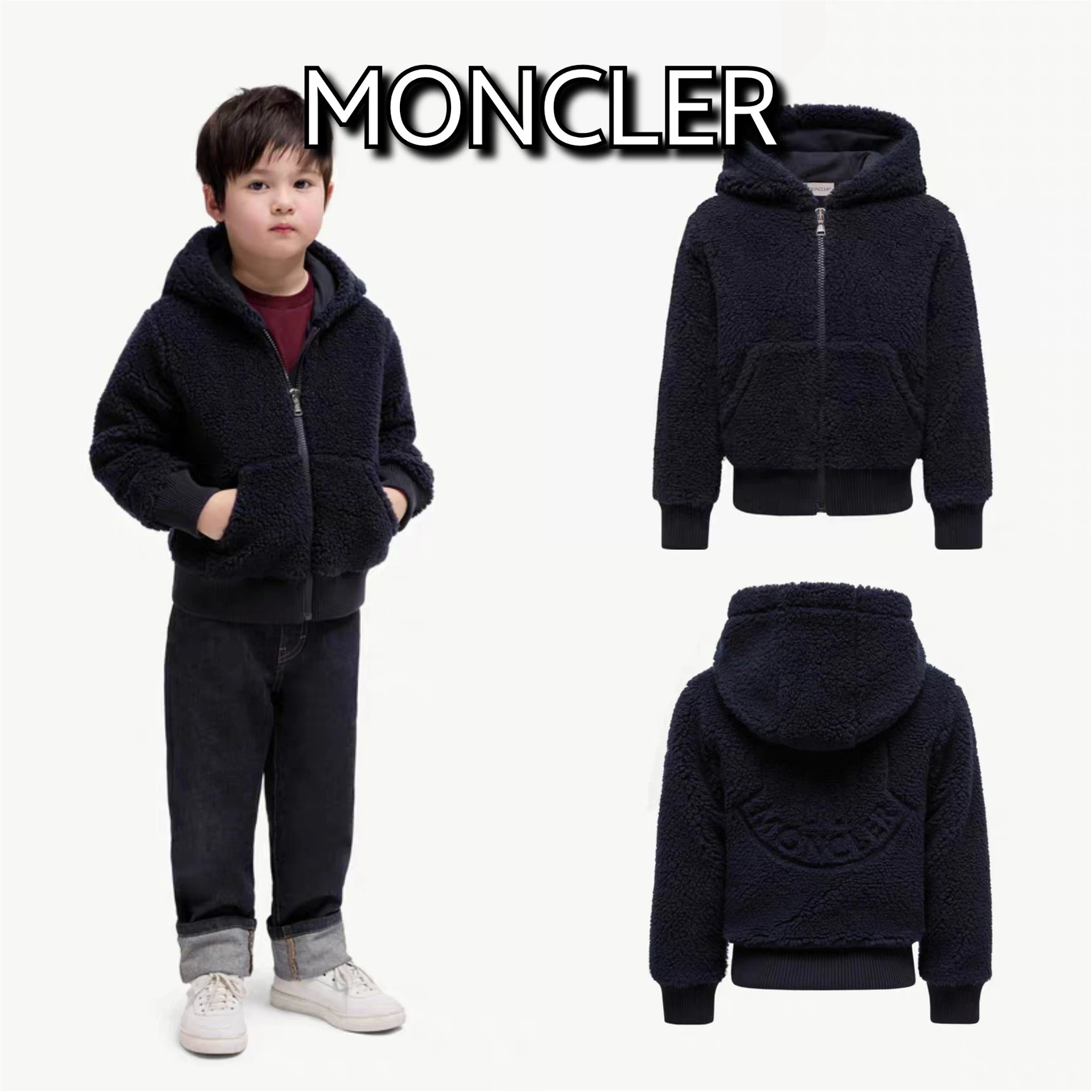 M2025 Fall/Winter New Arrivals Boys and Girls Original Custom Parent-Child Matching Fleece Logo Jacket, Teddy Fleece Zip-Up Hoodie. Sizes 100-180, New Arrival Pre-Order