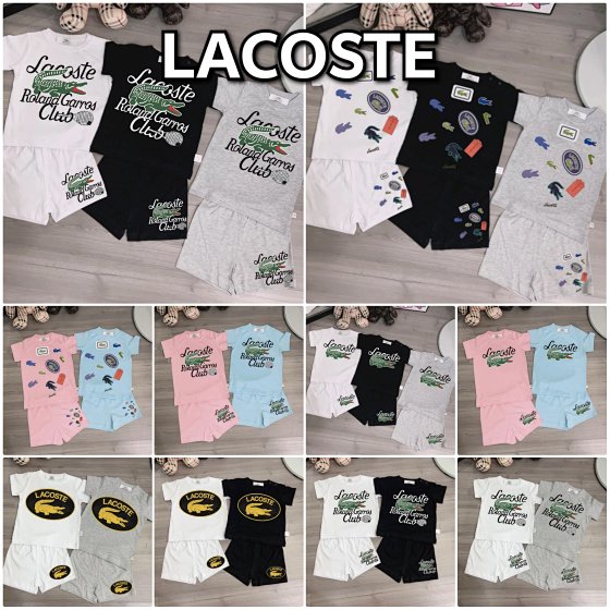 LACOSTE Crocodile 2024 Spring Summer New Arrival Boys Girls Infant Toddler Cotton Short Sleeve Shorts Set, Sizes 73 80 90 100 110, New Stock