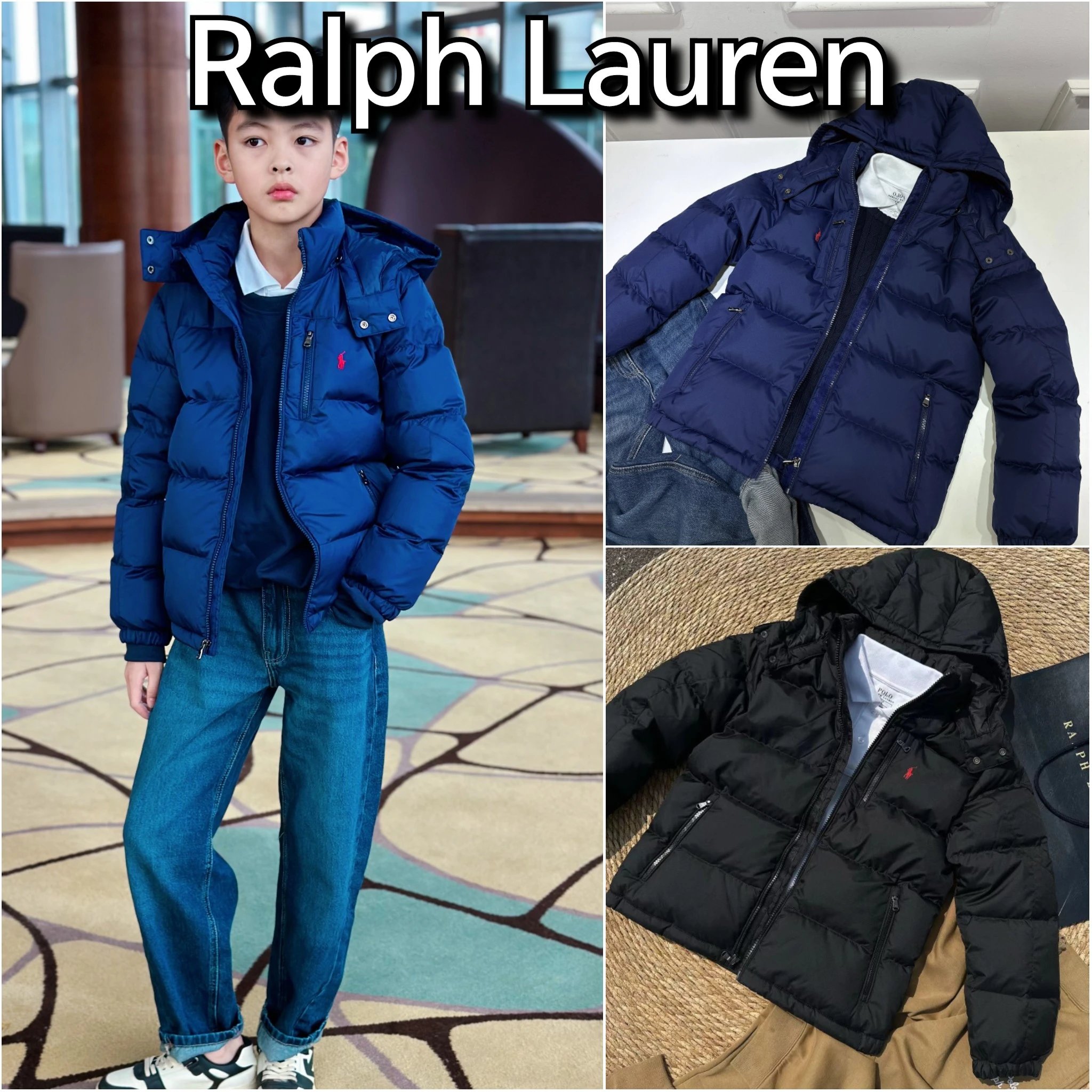 Ralph Lauren 2024 autumn and winter new collection for boys and girls, original customized version for parent-child style, two-color horse logo hooded down jacket jacket, size 110-175, new item pre order