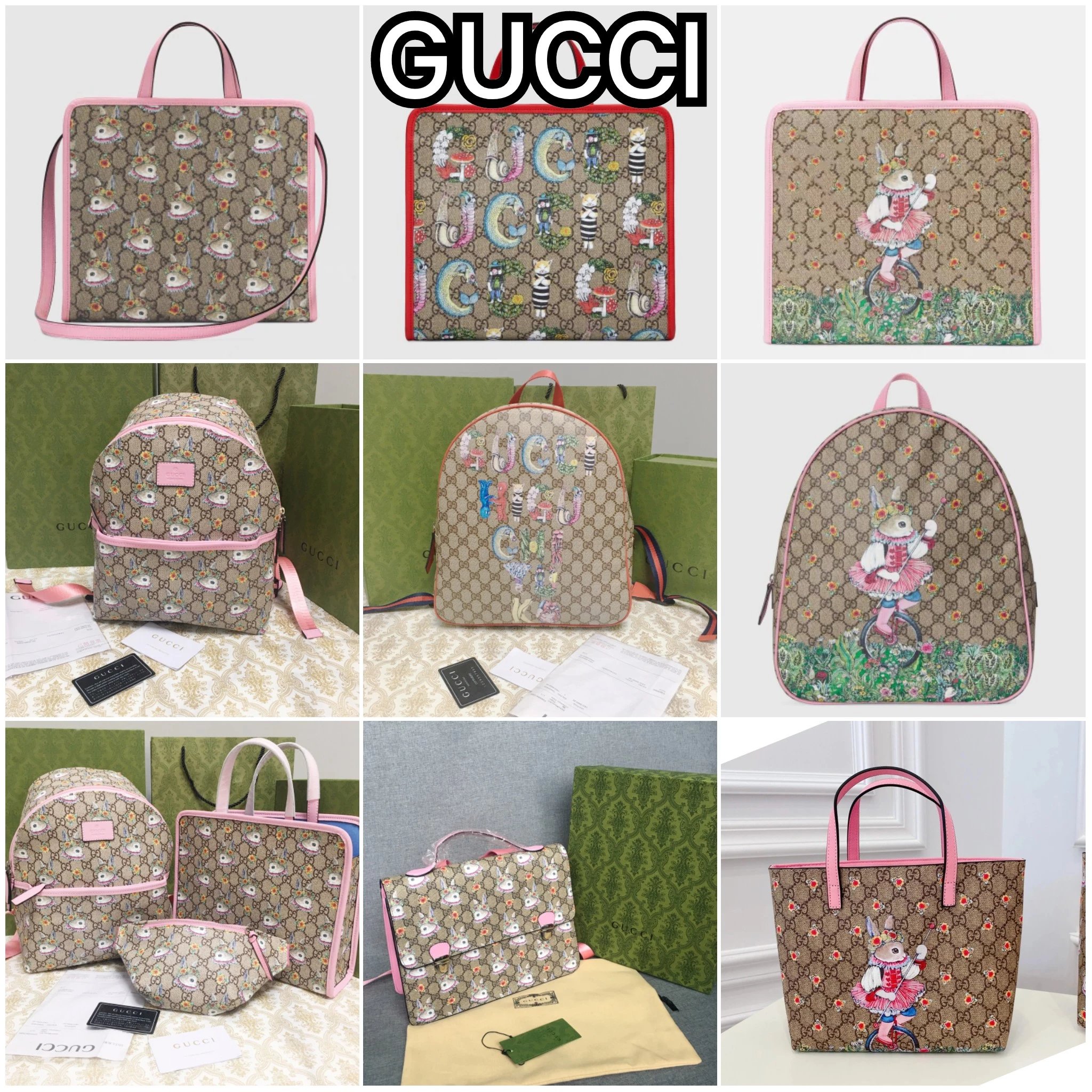 G Home Valley Pool 2023 Autumn and Winter New Edition Customized Boys' and Girls' Bags, Cartoon Peter Rabbit Series Printed Series Backpack/Tote Bag/Waist Bag, Classic G Home Leather Material, Different Printing Designs on the Front and Back, Inner Cotton Lining, New Available in Stock
