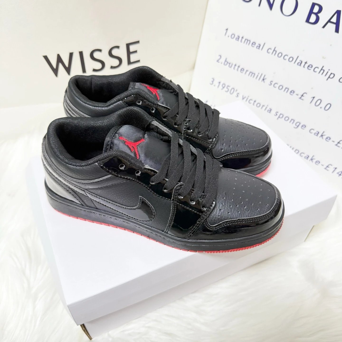 All black and red patent leather