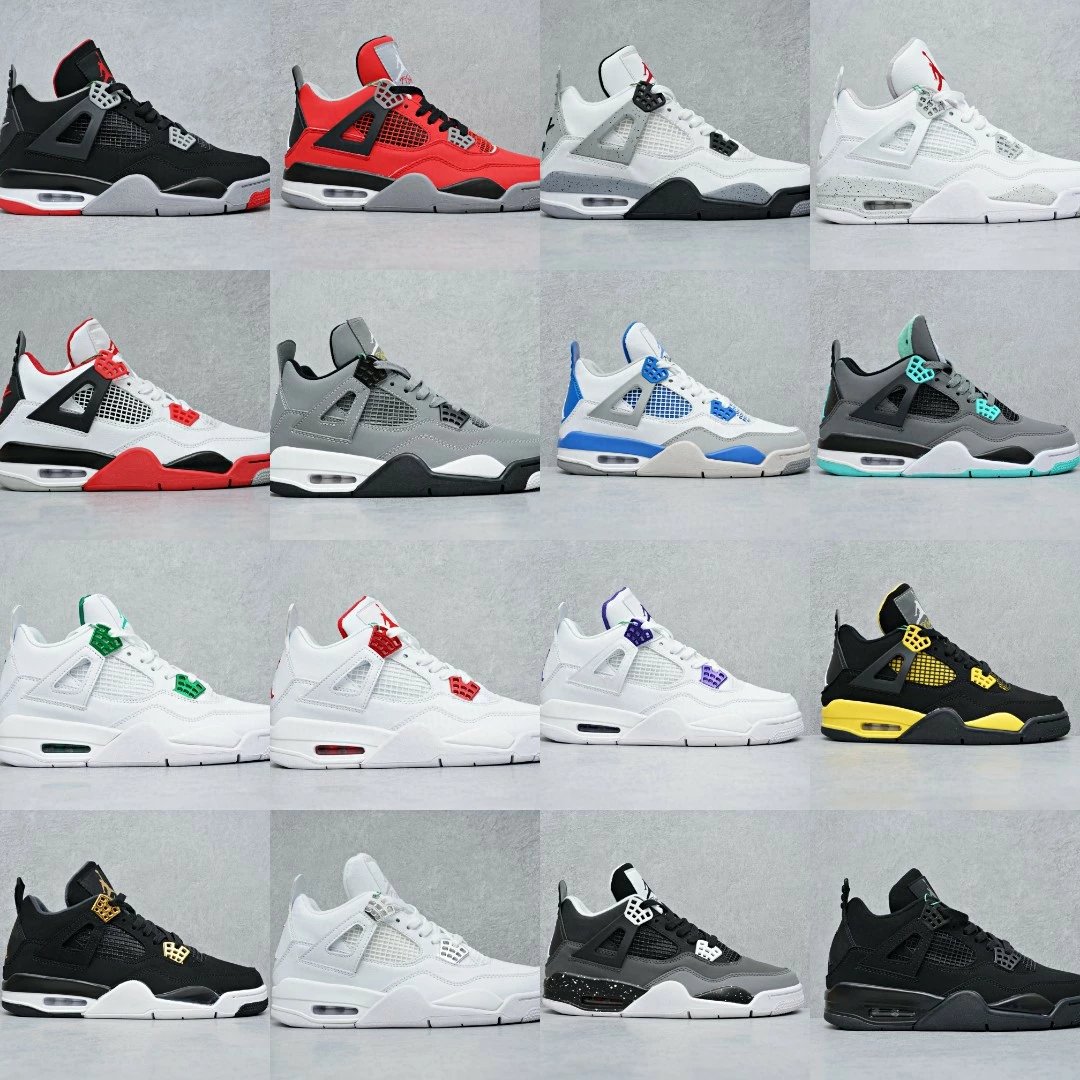Collection Air Jordan 4 AJ4 UNC High Version White Green Oreo White Grey Splashed Cement Flame Red Hot Lava Red Blue Mandarin Duck Men's and Women's Board Shoes CT8527-100