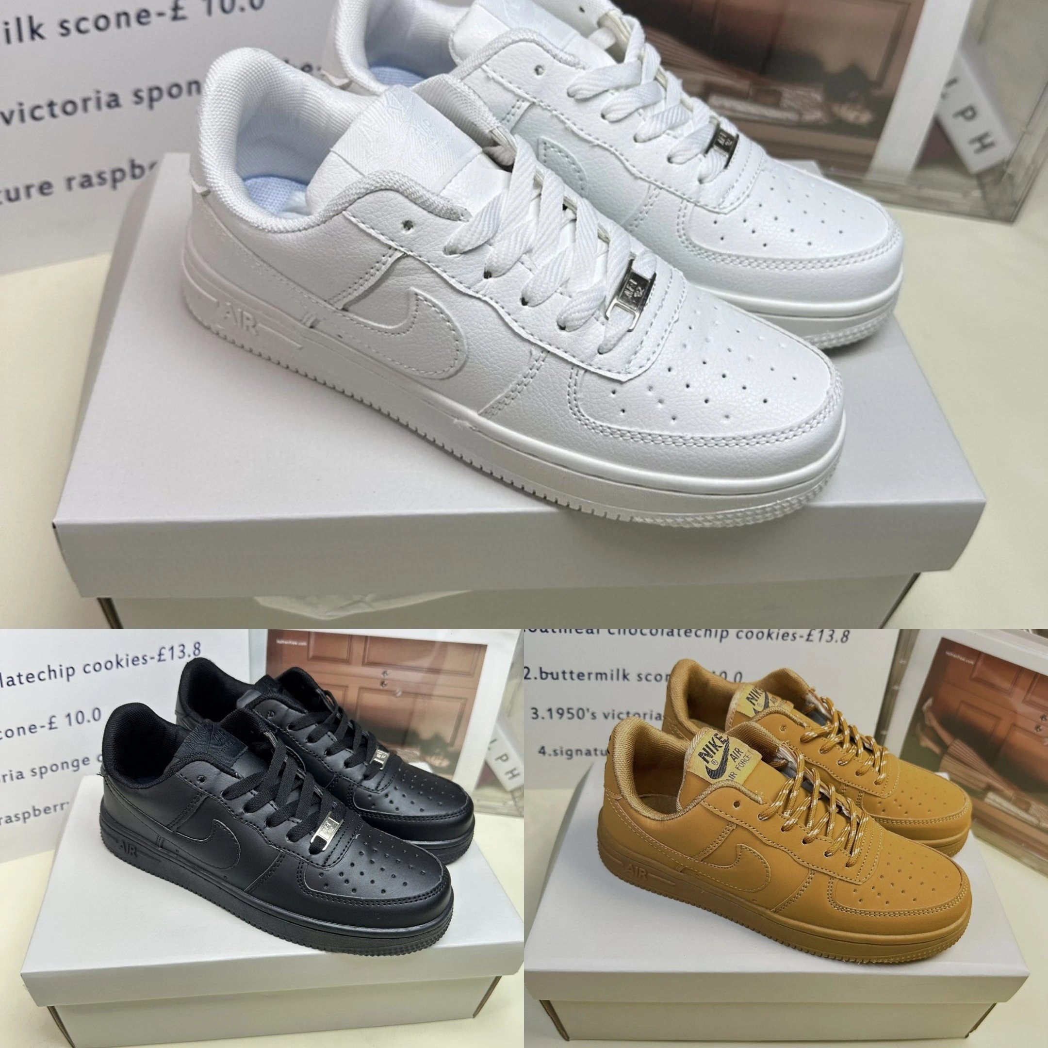 Air Force One AF1 low cut pure white, pure black and white powder, wheat white powder board shoes, casual shoes