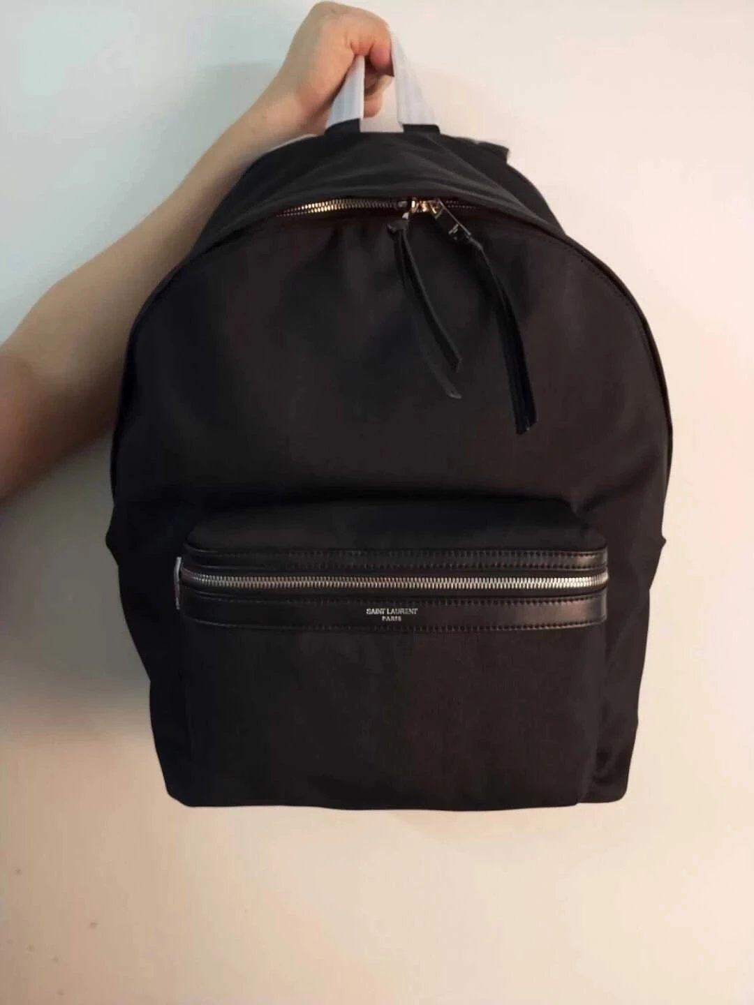 Saint Laurent Paris Unisex Nylon Canvas Backpack in Solid Black - Minimalist Casual Student Daypack for Everyday Commute