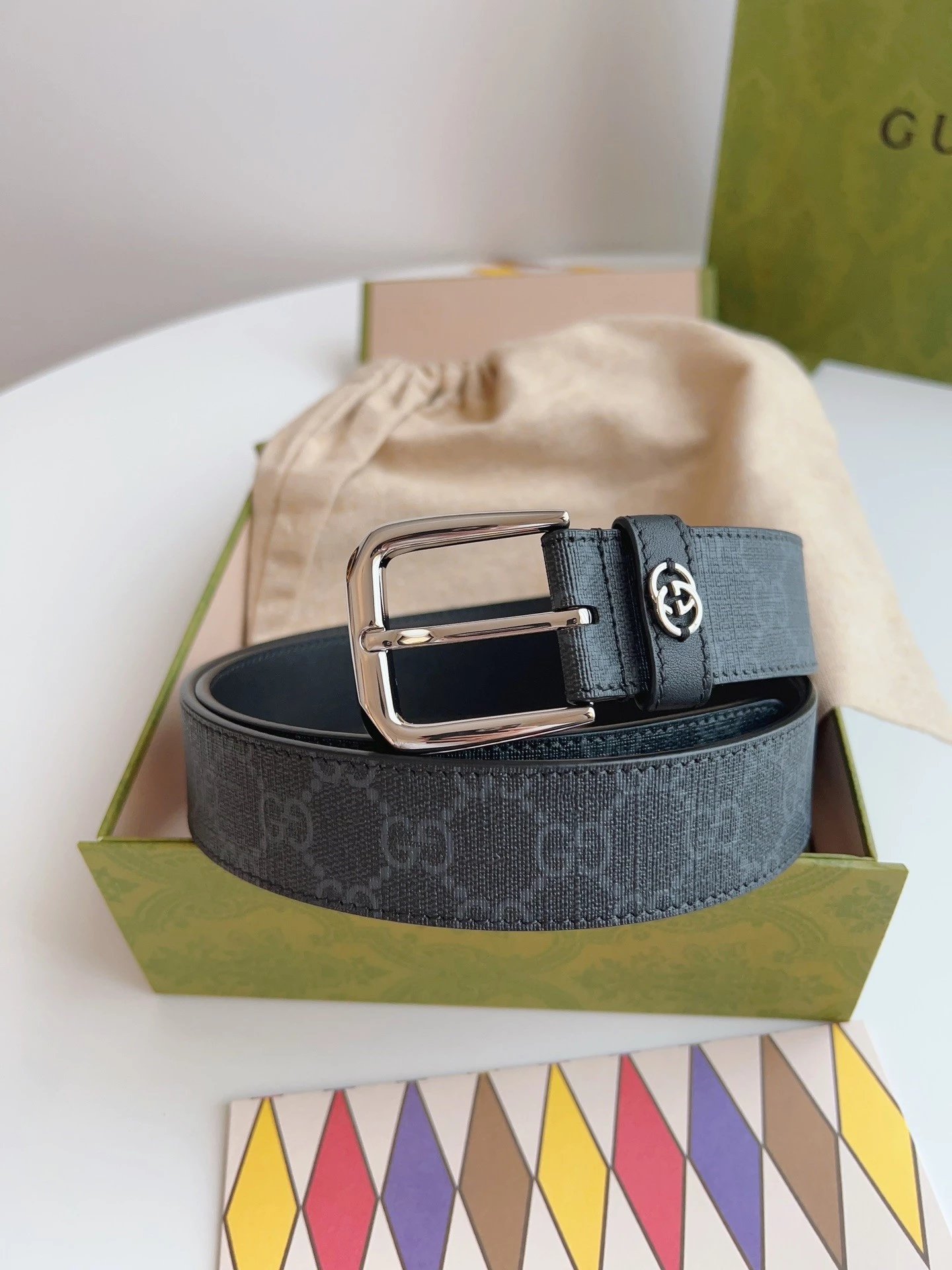 Black Gucci Belt with GG Monogram