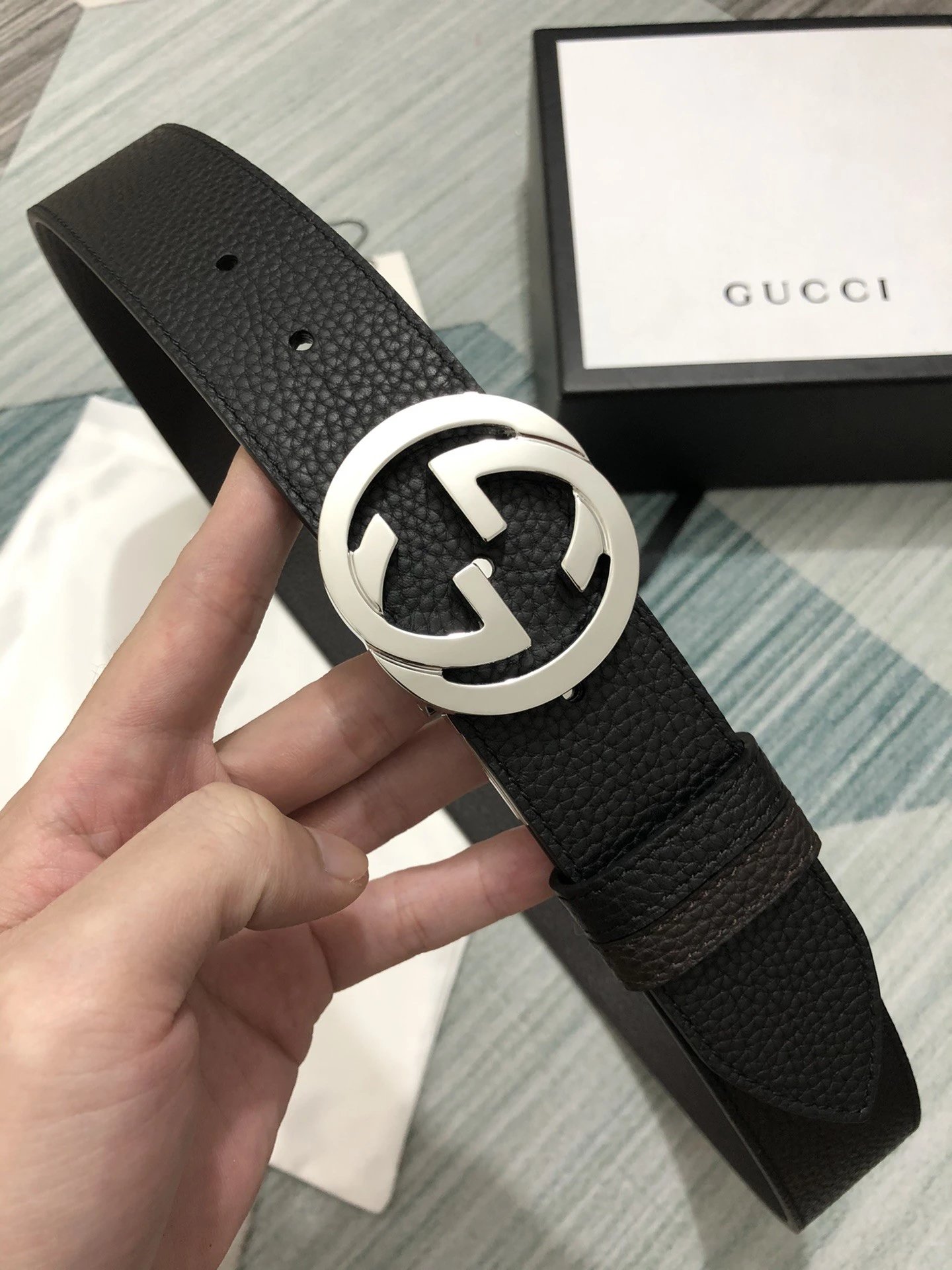 【In Stock, Pure Original】Top-Grade Genuine Leather Men's Double-Sided Togo Imported Calfskin Pebble Grain Belt with NFC Chip, Business Casual Belt Trousers Belt
