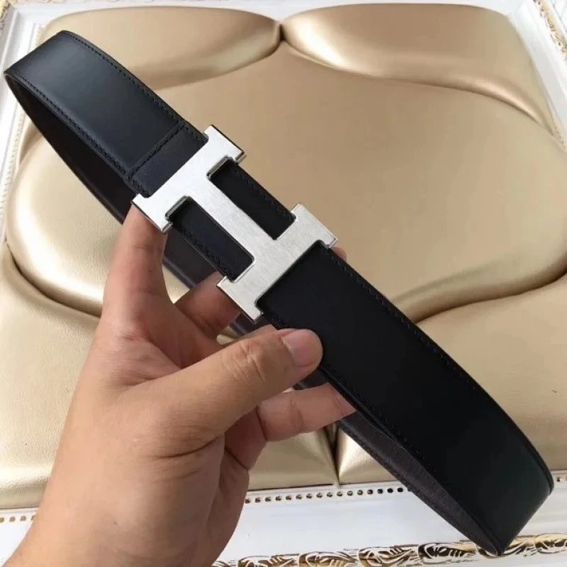 Genuine leather full set packaging h buckle business casual versatile cowhide belt smooth buckle men’s belt