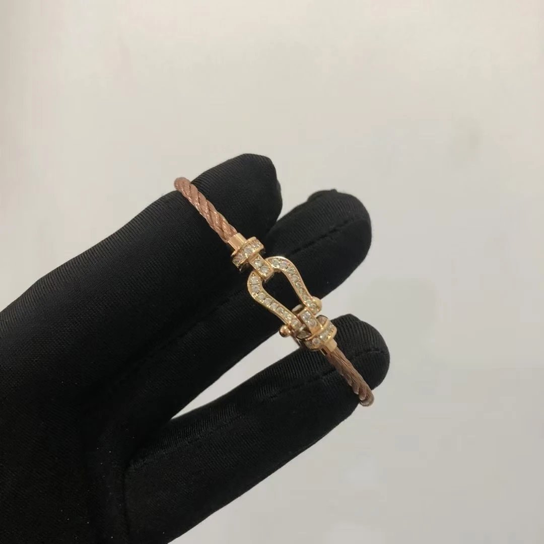 Brown Cord + Full Diamond Gold Horsehoe Buckle (Medium)