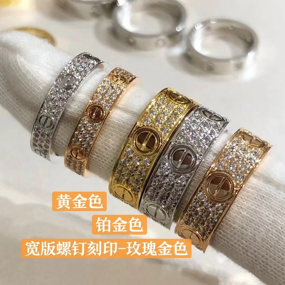 Pikachu Made Cartier Ring P1cca丶Q Full Diamond LOVE Ring满天星 Full Diamond Screw Engraving Hand-Set Diamonds Perfect Engraving Details Couple Rings for Men and Women Unisex Narrow/Wide Available