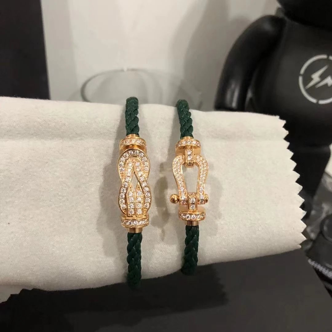 Dark Green Cord + Full Diamond Gold Fortune Buckle