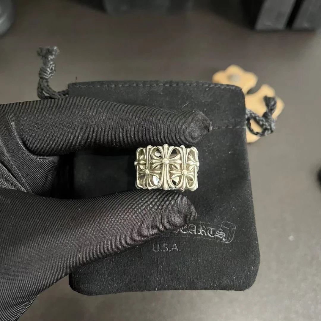 Pikachu made Cro ⭐ ️ Ring Non Cro Heart Round Tomb Ring CH Classic Vintage Tomb Cross Round Tomb Tomb 925 Pure Silver Six Years Six Revisions Finally Presented High Weight Full Weight Male and Female Trendy Same Style Giant Classic Non Cro Heart Ring