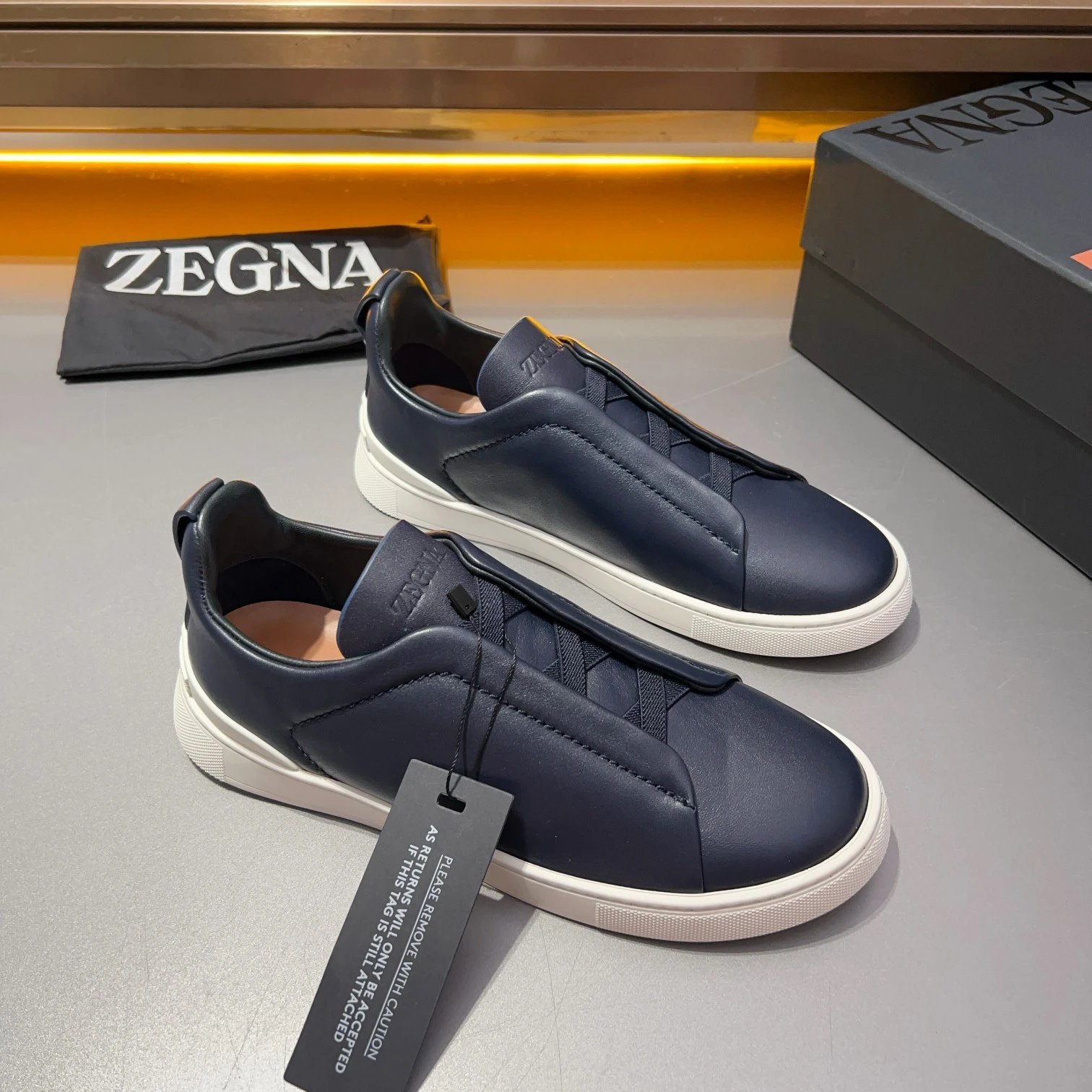 2024 Official Counter New Arrival Ermenegildo Zegna Men's Genuine Leather XXX Cross Elastic Leisure Sneakers, 1:1 Replica Original Slip-on Loafers for Men, Tiziano Low-top Casual Shoes, Custom Sizes 45 and 46