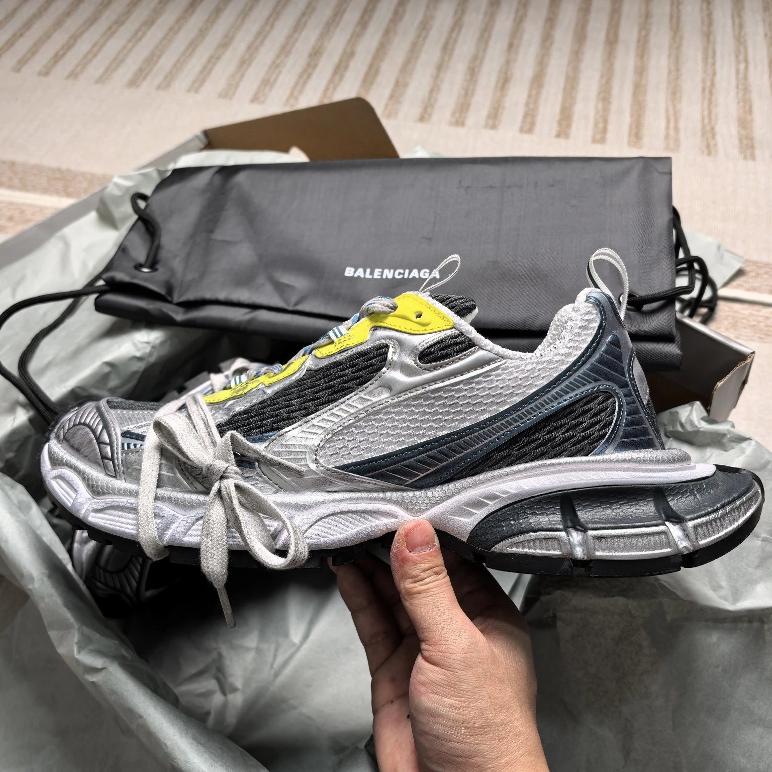 Balenciaga 3XL Grey Blue Yellow Low Top