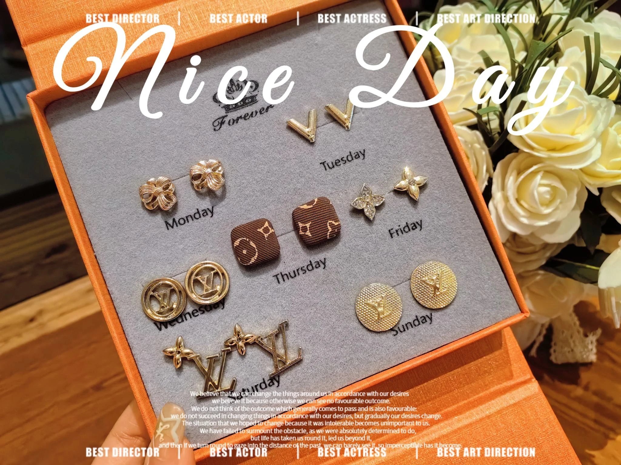 L Brand Showcase Earring Set with Micro-Set Zirconia, Full-Round Diamond Burst Flash Letter S925 Silver Needle Earrings - Fashionable and Elegant Design Earrings & Accessories (Secondhand)