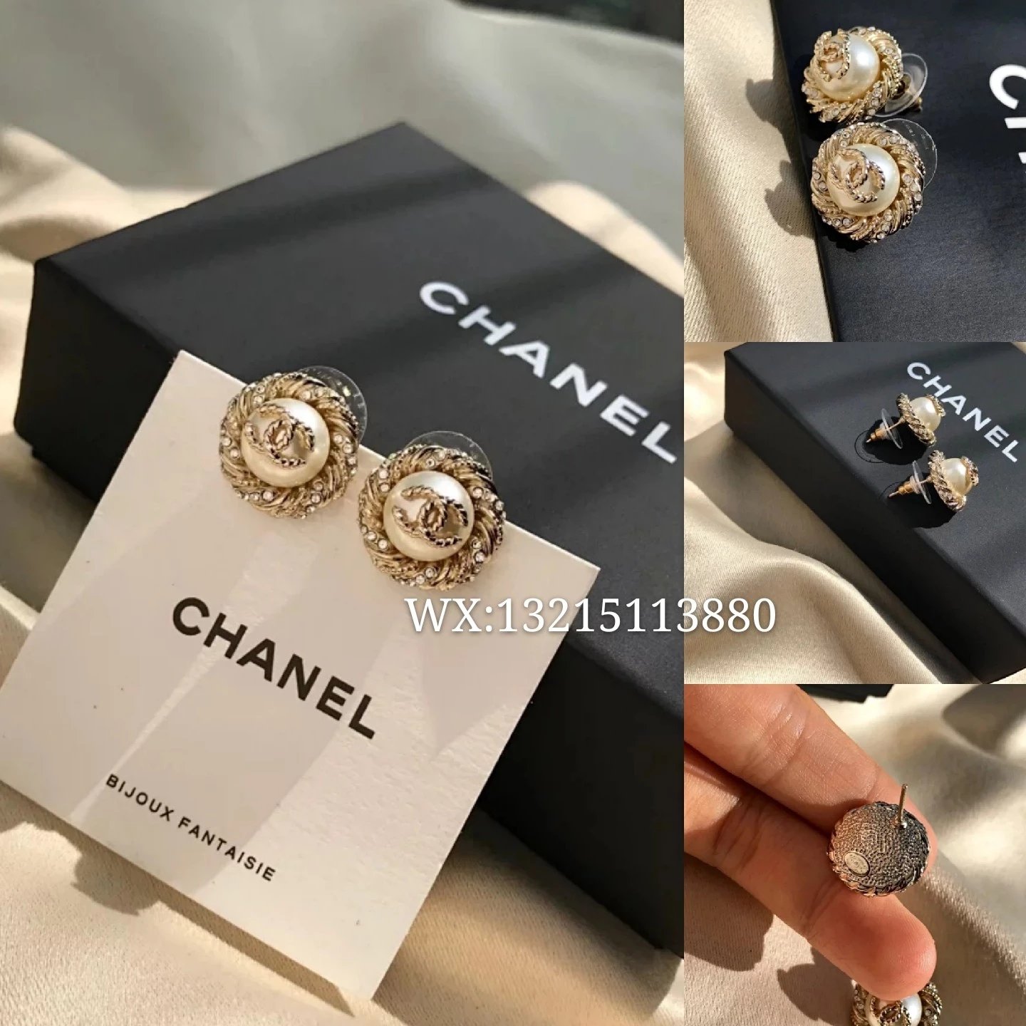 代购级别Chanel香奈儿小香扭纹搭配珍珠水钻耳钉