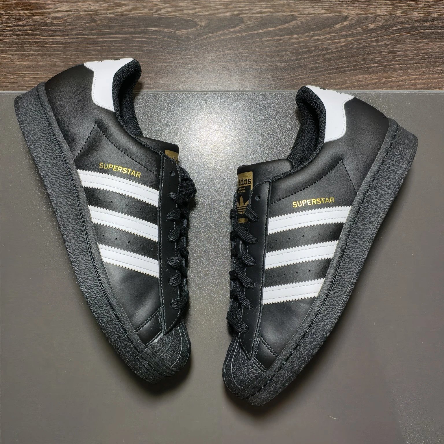 Adidas Superstar Black White Gold Shell Toe Low