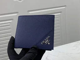 thumbnail for R男士短款钱夹 蓝色 牛皮质感极好，螺纹里布 进口白钢五金钱包卡包