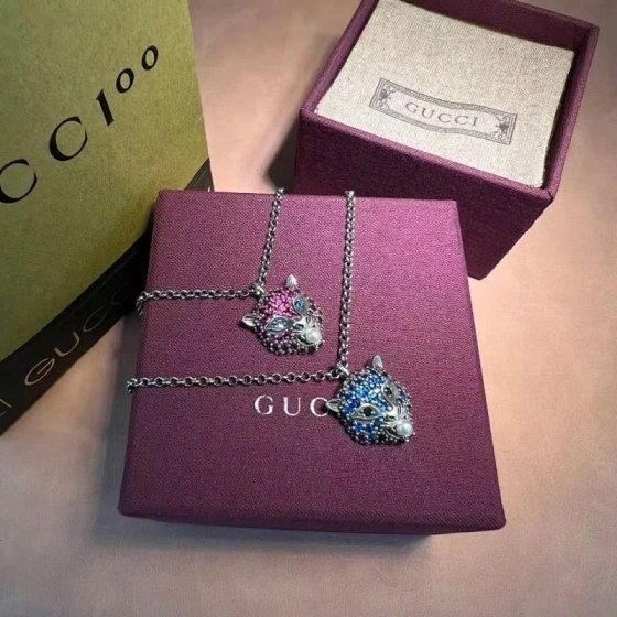 Gujia Gucci Flash Diamond Tiger Head 925 Silver Necklace for Male and Female Couple Same Style