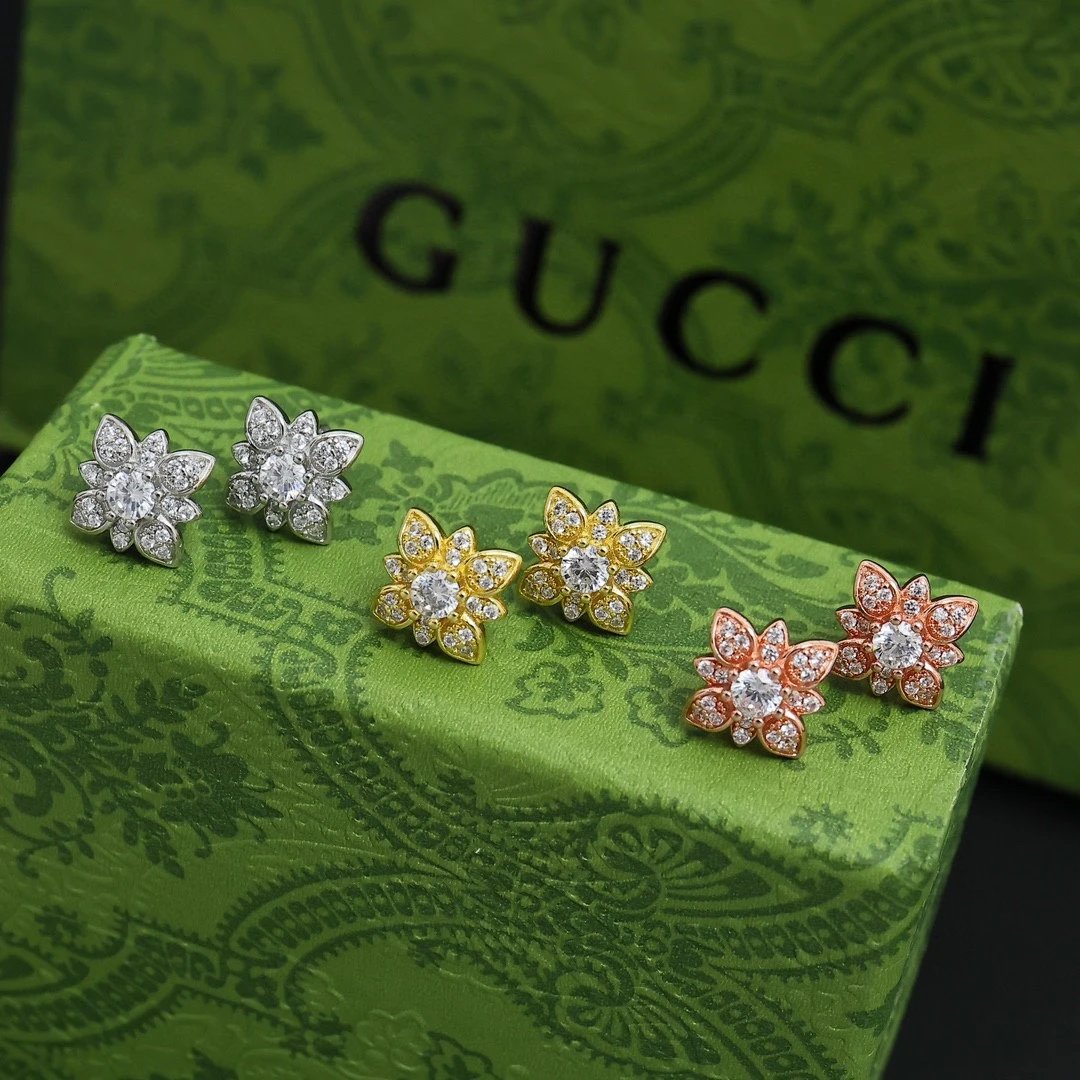 GUCCI Gucci Flora Collection Flower 925 Silver Diamond Women's Earrings