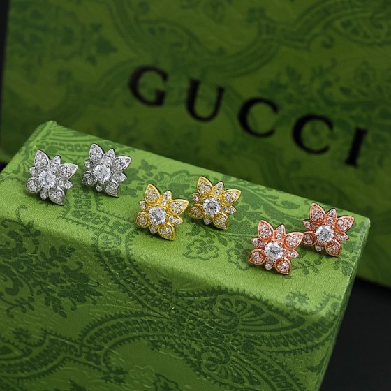 GUCCI Gucci Flora Collection Flower 925 Silver Diamond Women's Earrings