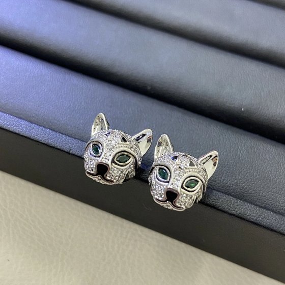 Boucheron Diamond-Encrusted Panther Cat 925 Earrings for Women, Matching Style Gift for Best Friend