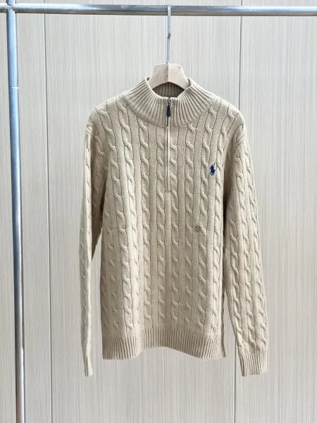 Ralph Lauren Cable Knit Half-Zip Sweater Beige - 1