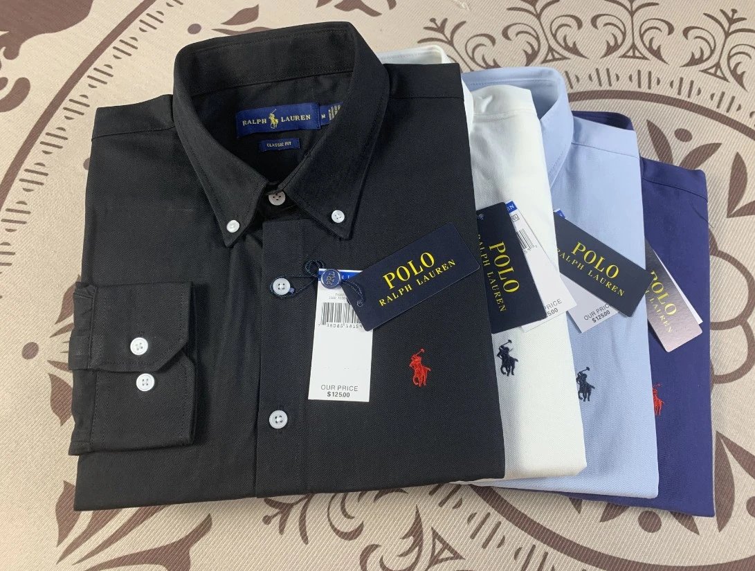 2212 B45 Pure Cotton Real Photo RL Pony Logo Casual Lapel Men's & Women's Shirt American Embroidery Polo Long Sleeve Pure Cotton Shirt for Spring and Autumn