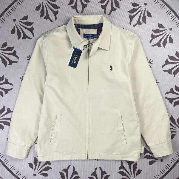 Design Collar-Contrast Zip-Up Jacket White with Burgundy Collar - 65