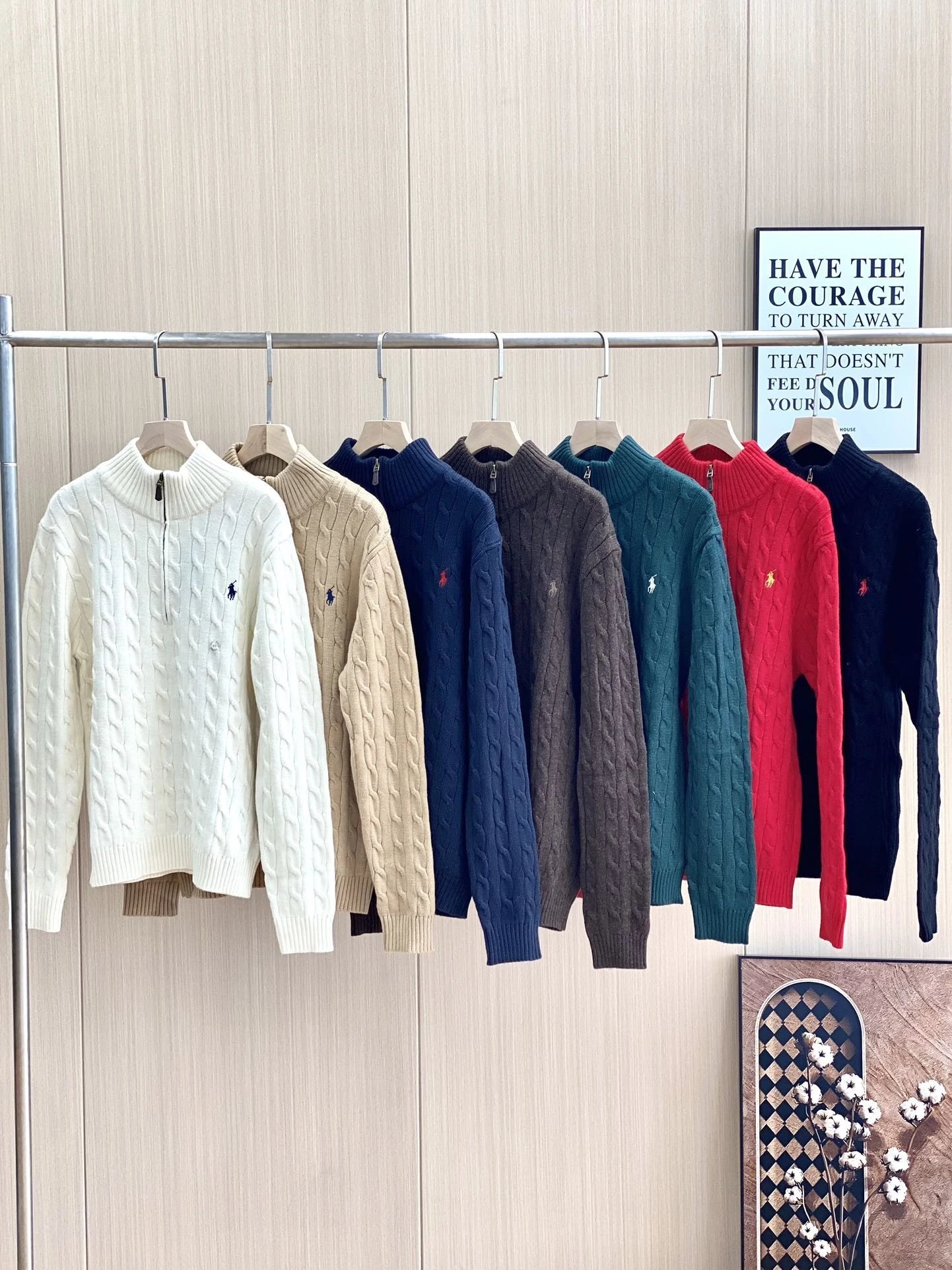 2224 B48 拉链拉夫RL 纯色小马刺绣小麻花提花Polo领翻领女士针织长袖 A95  7