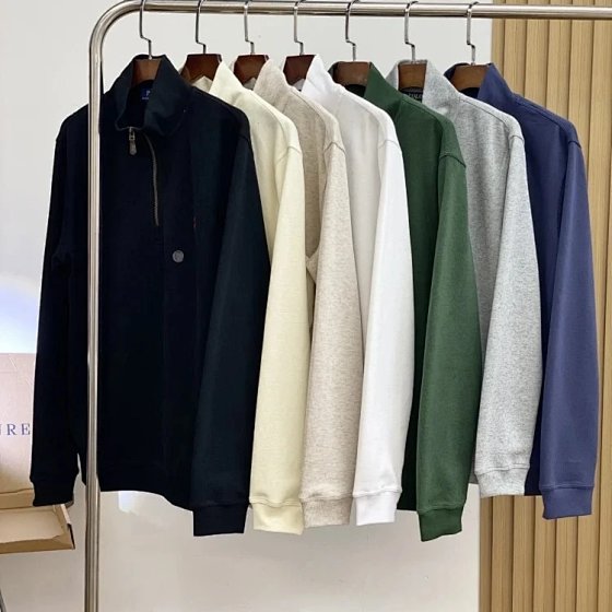 2235B56RLclassicsweatshirtwithvelvetinsideponylogo Multi colored half zip hoodie with 1/4 zip hoodie, classic warhorse hoodie with plush inside, small horse logo hoodie A858