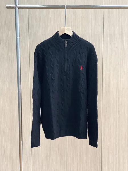 Ralph Lauren Cable Knit Half-Zip Sweater Black - 1