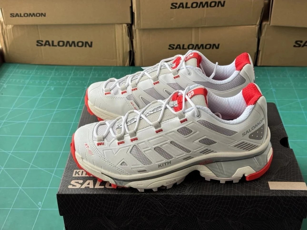 Salomon x Kith XT-4 White Red Trail Running Shoes