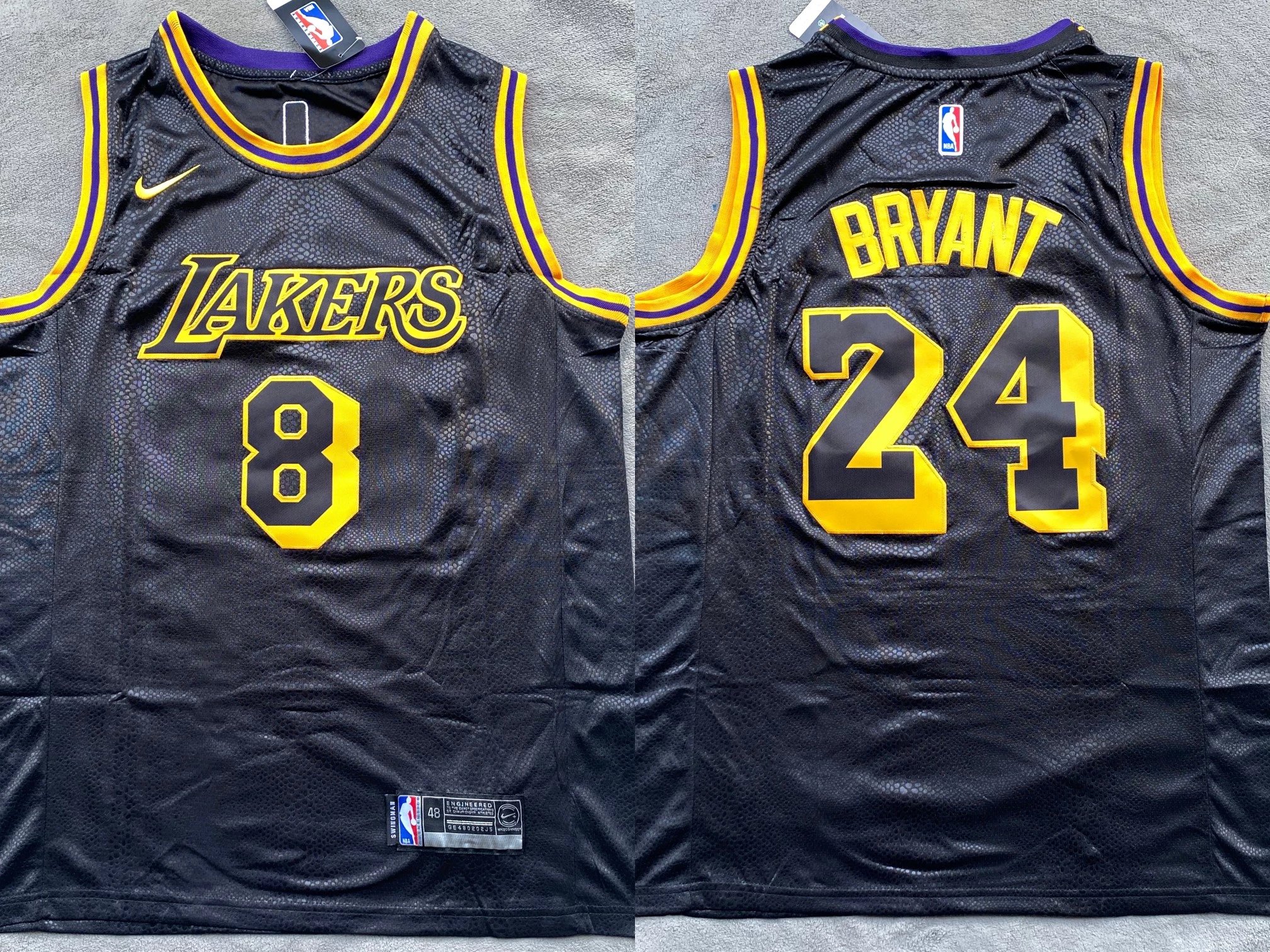 Snake Print Kobe Bryant Embroidered Basketball Jersey, Front 8 Back 24