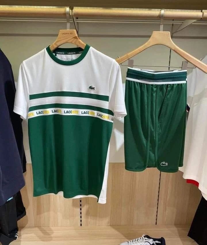Green and White Lacoste Tracksuit Set