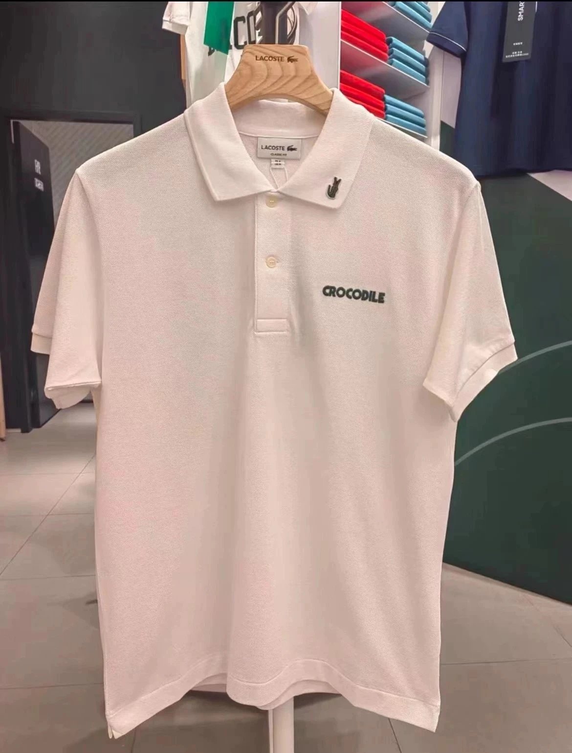 Lacoste Shirt Crocodile Text Logo White