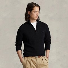 【 9/10 】 RL men's half zipper stand up collar knitted sweater wool pullover lam sweater customer supplied mesh knitted cotton fabric chest identification groom logo embroidery embellishment