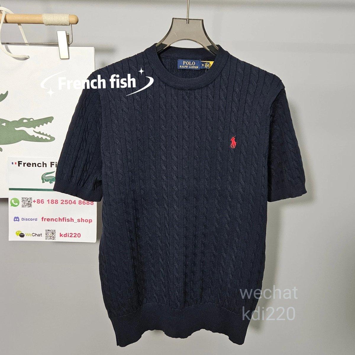 Men's Pony Embroidered T-Shirt Cable-Knit Fabric Chest Logo