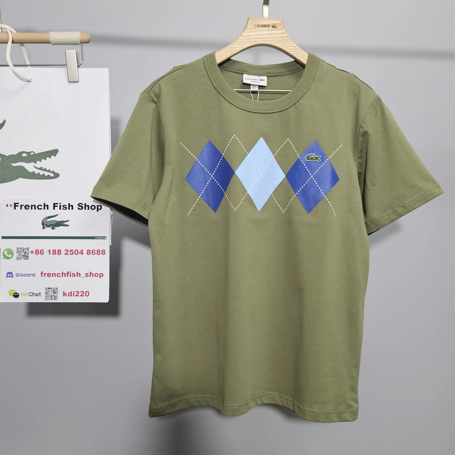 Lacoste T-shirt Argyle Print Olive Green