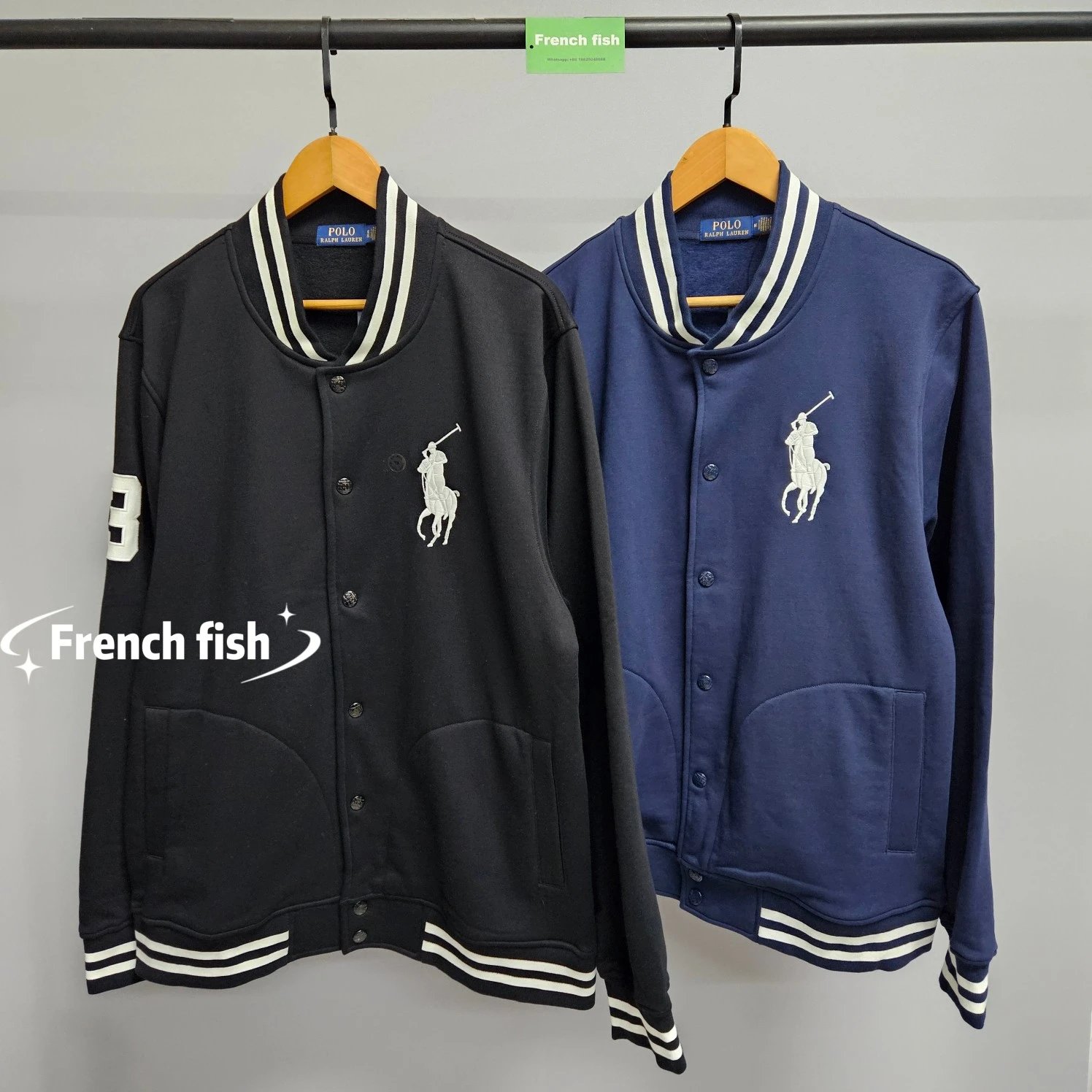 Polo Ralph Lauren Varsity Jacket Navy with White Stripe Trim Outerwear - 17