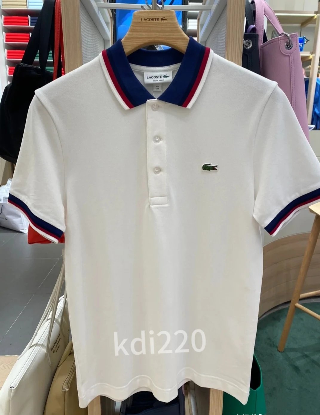 White Lacoste Polo Shirt with Color-Blocked Trim