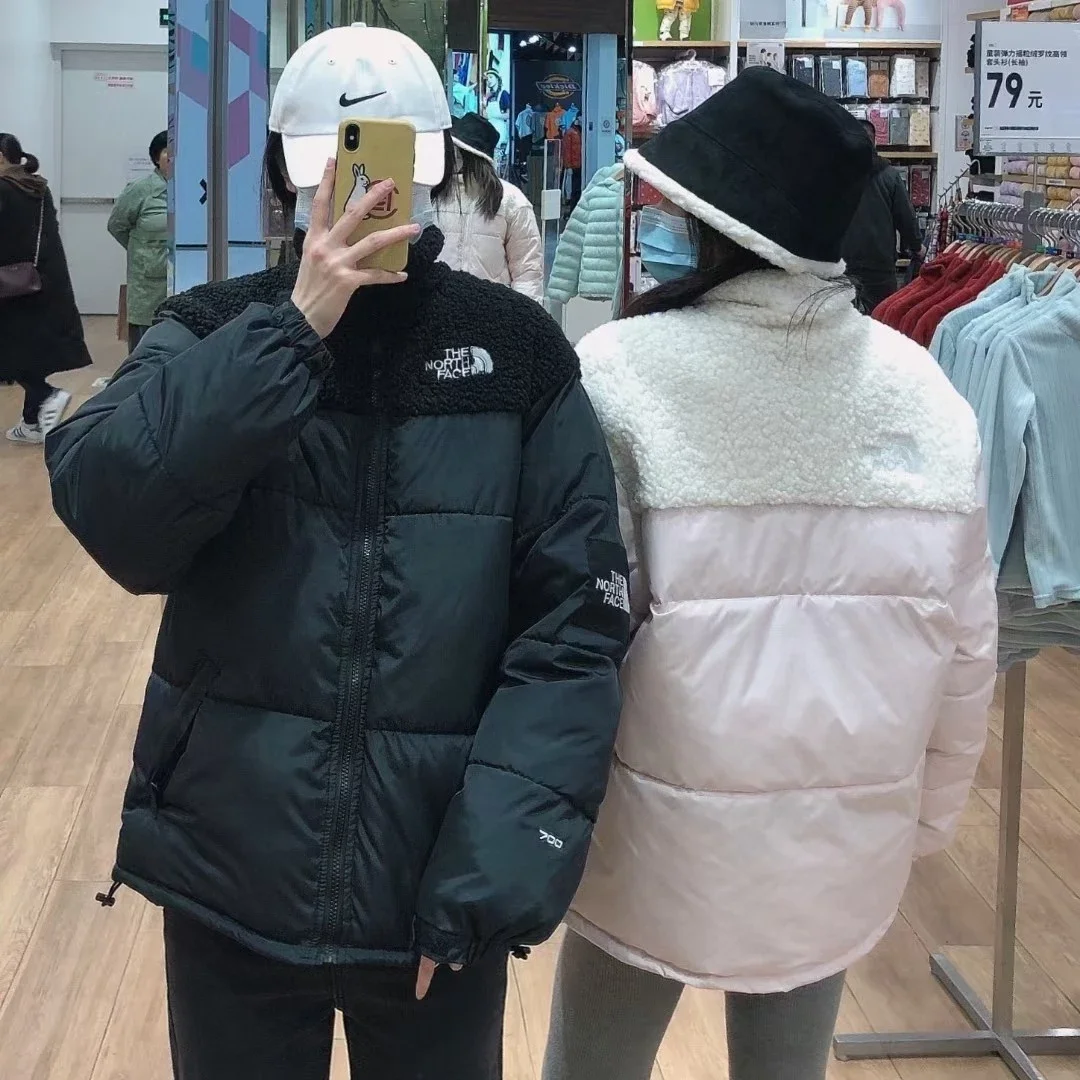 特价包邮高品The North Face 韩版北面秋冬羊羔毛拼接情侣羽绒棉服外套