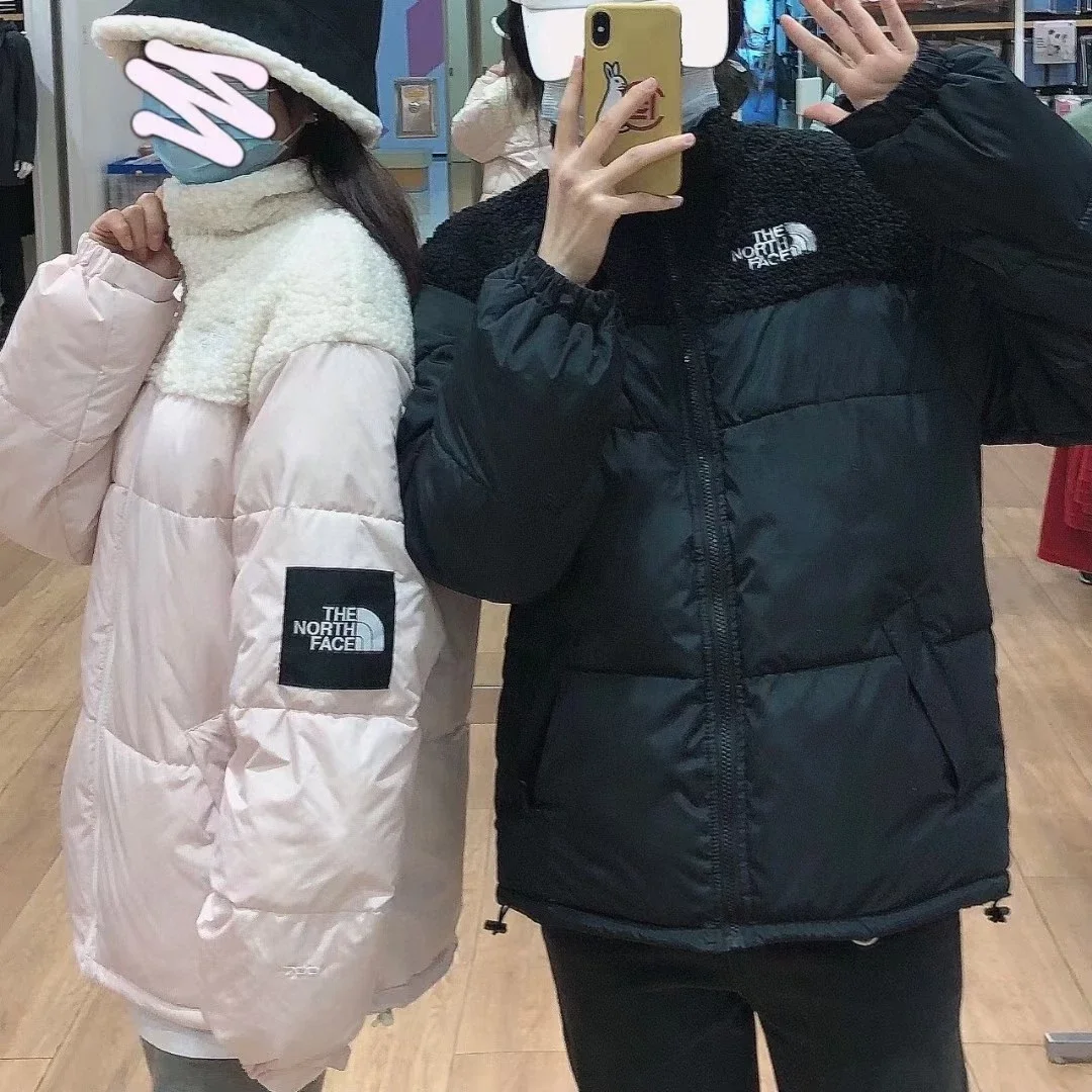 特价包邮高品The North Face 韩版北面秋冬羊羔毛拼接情侣羽绒棉服外套