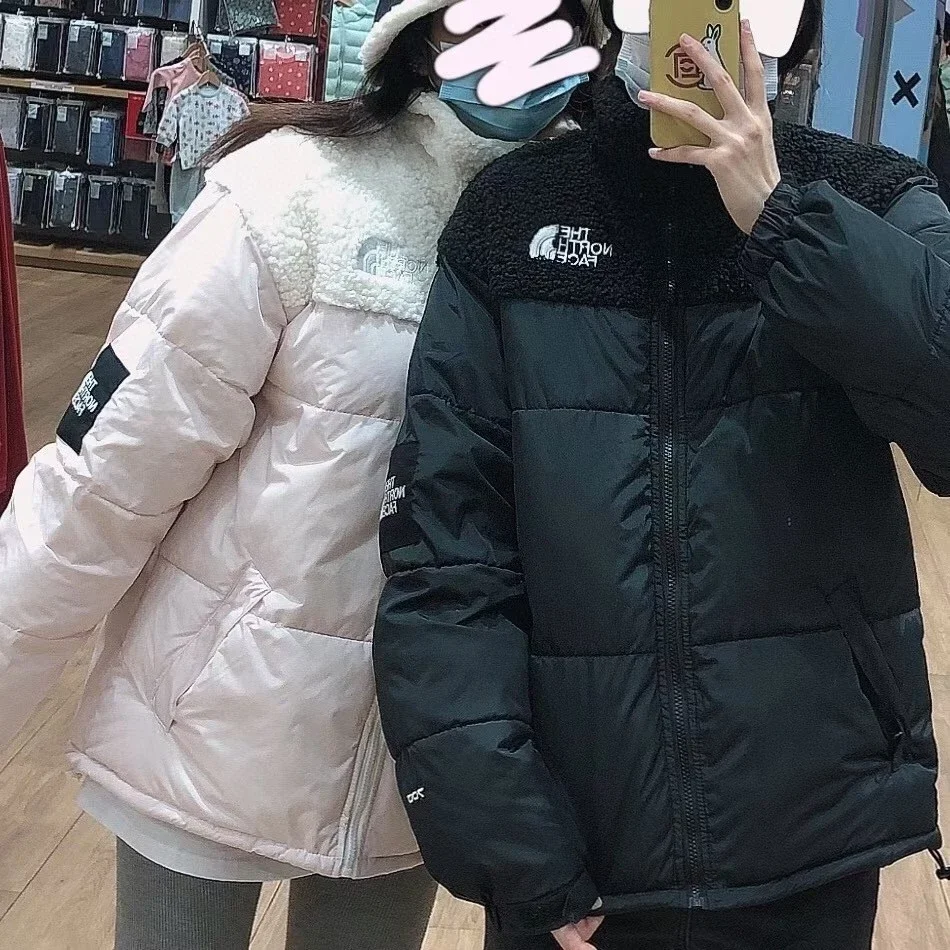 特价包邮高品The North Face 韩版北面秋冬羊羔毛拼接情侣羽绒棉服外套