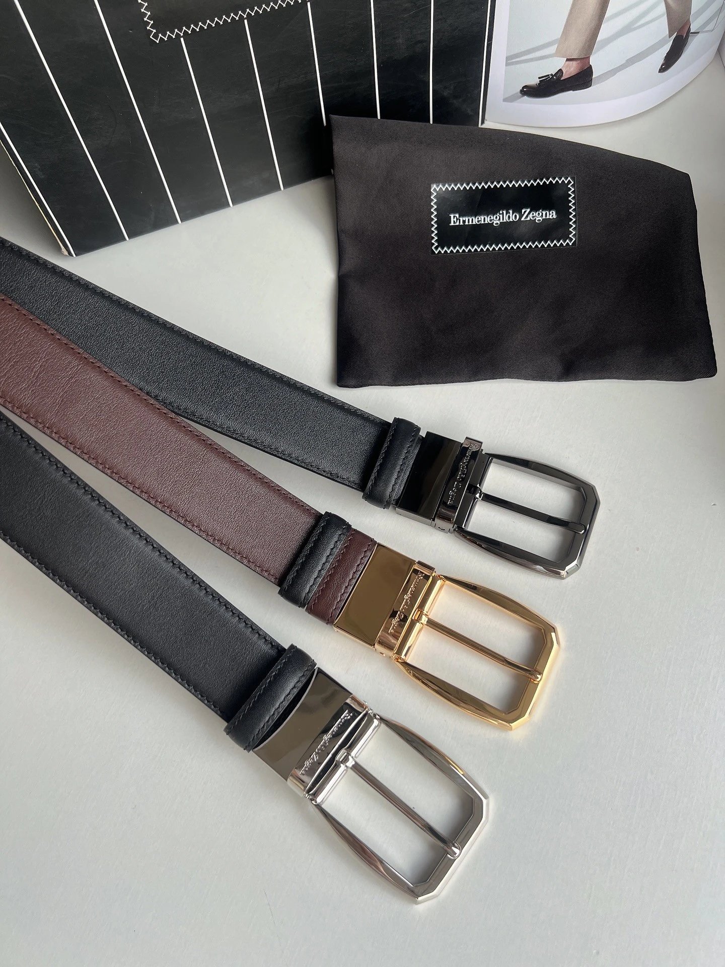 Original Zegna imported calfskin belt business men's trouser belt 3.5CM double-sided dual-use men's needle belt suitable for men's business double-sided cowhide classic belt gift box packaging Ferragamo Montblanc Gucci