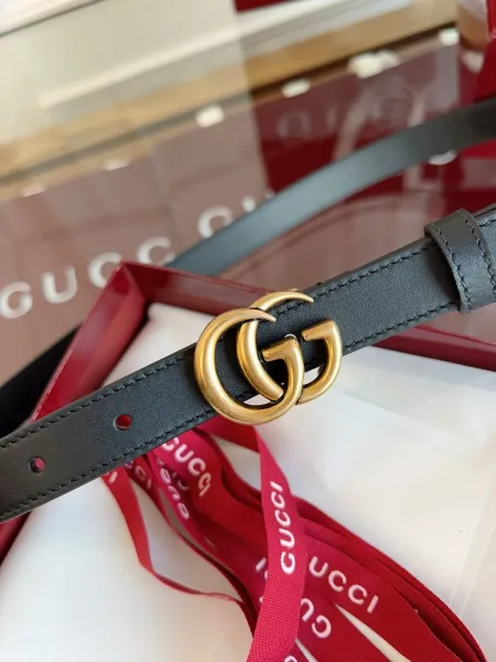 Gucci Marmont Double G Belt Black Leather with Gold-Tone Buckle - 8