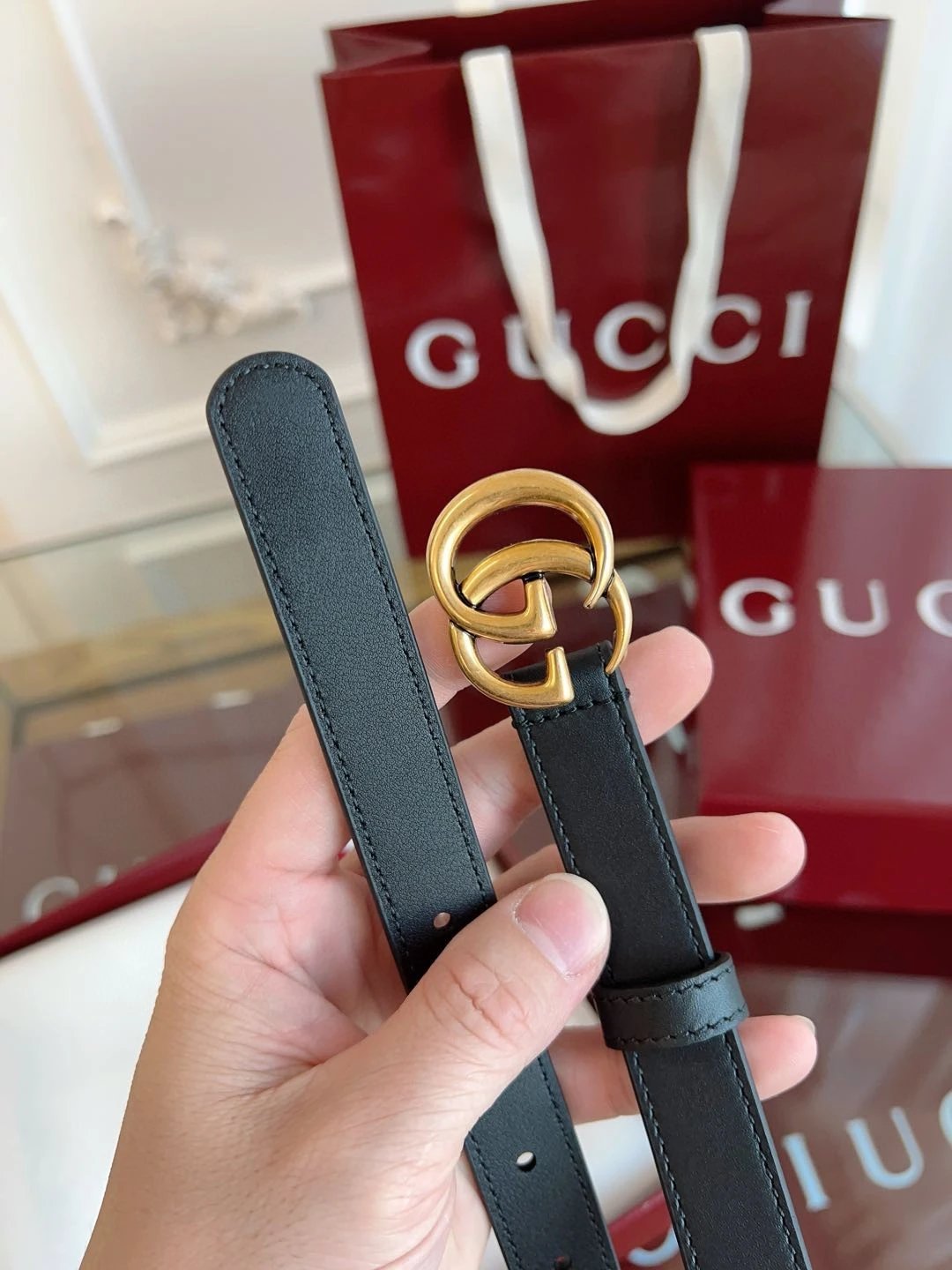 Gucci Belts Leather belt with Double G buckle image 2