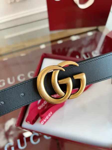 Gucci Marmont Double G Belt Black Leather with Gold-Tone Buckle - 16