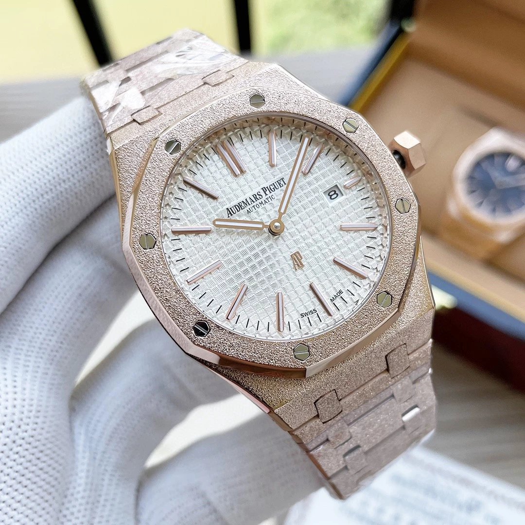 2 styles and 10 colors of Audemars Piguet fully automatic mechanical watch, frosted gold case, hammered gold craftsmanship, frosted case, AP single calendar mechanical watch, 42mm men's watch, steel strap watch, men's watch, men's watch, Royal Oak series